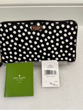 Kate Spade Polka Dot Zip Wallet - Black & White-NWT